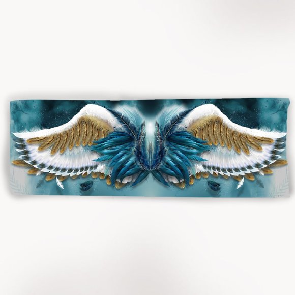 Blue & Gold Angel Feather Wings X-Long Crepe Scarf Wrap - Picture 5 of 13